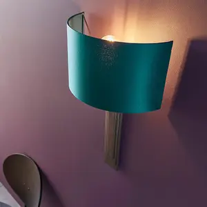 2 PACK Brushed Bronze Plated Wall Light & Teal Satin Half Shade - 1 Bulb Lamp