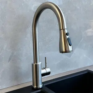 Liquida KPO11BS Single Lever Pull Out Mono Brushed Steel Kitchen Mixer Tap