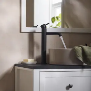 Aquadry Oria Tall Matt Black Round Sink or worktop Tap