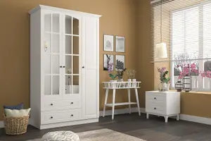 MAISON XL 3 Door 2 Drawer Mirrored White Wardrobe