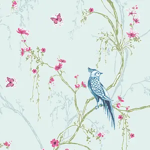 Superfresco Easy Songbird Tree & Butterfly Duck Egg Blue Wallpaper