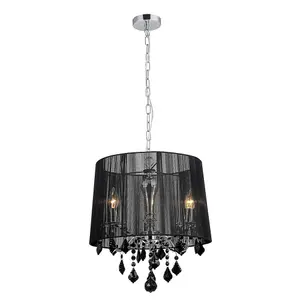 Luminosa Hanging Pendant Chrome, Black 3 Light  with Black Fabric Shade, E14