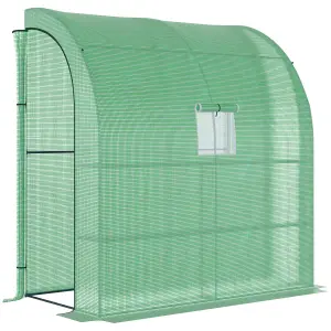 Outsunny Walk-In Lean to Wall Greenhouse w/Window&Door 200Lx 100W x 215Hcm Green