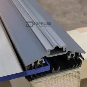 Grey Rafter Supported 50mm Wide AluTGlaze Aluminium Glazing Bar With Concealed Fixings For Polycarbonate Sheets and Glass - 3m