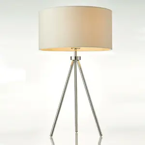 Modern Tripod Table Lamp Chrome & Ivory Shade Slim Metal Leg Bedside Desk Light