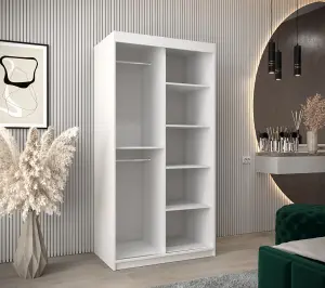 Roma II White Stylish Sliding Door Wardrobe H2000mm W1000mm D620mm with Mirrored Panels