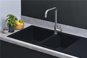 Liquida LP20BL 2.0 Bowl Composite Reversible Inset Black Kitchen Sink With Waste