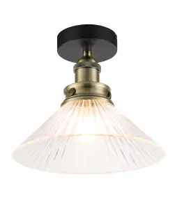 GoodHome Round Matt Glass & metal Black & clear Antique brass effect LED Ceiling light