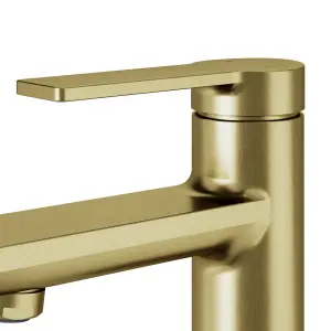 GoodHome Akita Mini Satin Brass effect Round Basin Mixer Tap