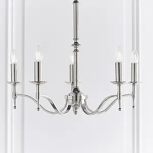 Luminosa Stanford 5 Light Multi Arm Ceiling Pendant Chandelier Polished Nickel, E14