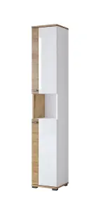 Fargo 17 Bathroom Cabinet H1930mm W350mm D300mm - White Gloss & Oak Golden Finish