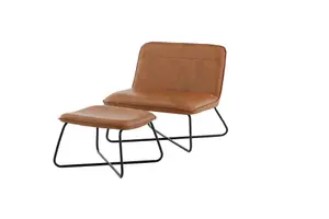 X Metal Frame Orange ,Lounge Chair with Footstool, Brown PU