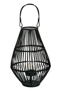 Interiors by Premier Elegant Design Black Lantern With Hoop Handle, Functional Black Tealight Lantern, Sleek Large Candle Lantern