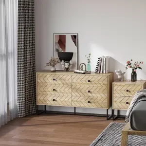 HOMCOM Chest Of 6 Drawers Storage Unit 71x120cm Unique Zigzag Design Anti tip