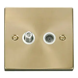 Satin / Brushed Brass Satellite & Coaxial Socket 1 Gang - White Trim - SE Home