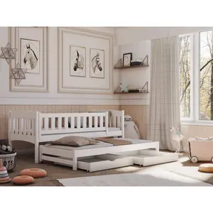 Kids Bunk Bed with Trundle with Drawers White