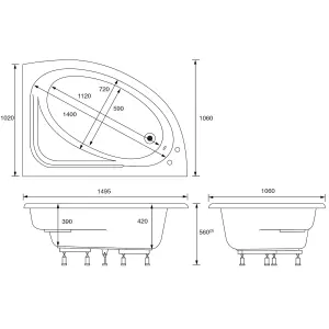 Cooke & Lewis Strand White Standard Acrylic Right-handed Corner Bath (L)1495mm (W)1060mm