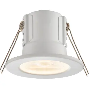 Tool-less Recessed Bathroom IP65 Downlight - 8.5W Warm White LED - Matt White