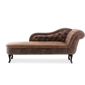 Left Hand Chaise Lounge in Faux Leather Suede Brown