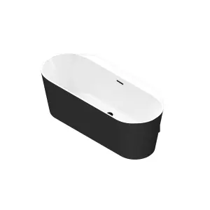 GoodHome Nakina Matt Black Acrylic Back to wall D-shaped Double ended Bath (L)1700mm (W)750mm