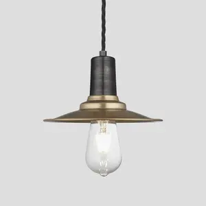 Industville Sleek Flat Pendant, 8 Inch, Brass, Pewter Holder