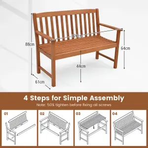 Costway Outdoor Bench Eucalyptus Wood Frame Patio Bench Slatted Loveseat Chair