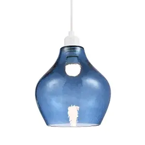 Modern Designer Midnight Navy Blue Curvy Dimpled Glass Pendant Light Shade