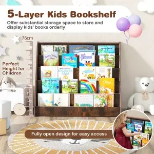 COSTWAY Kids Bookshelf 5-Tier Wooden Children Bookcase Magazine Display Rack