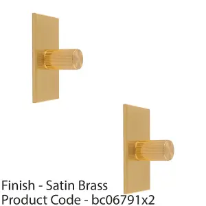 2 PACK - Reeded Cylinder Cabinet Door Knob & Matching Backplate - Satin Brass 76 x 40mm