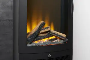 Acantha Horizon Electric Stove with Log Storage & Angled Stove Pipe in Black