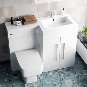 Nes Home 1100mm Right Hand Freestanding White Basin Vanity Unit with WC Unit & BTW Toilet