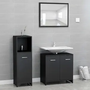 Berkfield 3 Piece Bathroom Furniture Set Black Engineered Wood