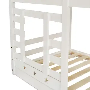 Bunk Bed Storage Children Cabin Bed Single Bed with Window for Kids, Twin Sleeper 190x90 cm, Solid Pine Wood, 3FT, White