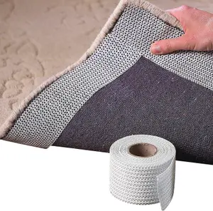 Rug and Mat Gripper Tape Roll - Anti Slip PVC Reusable Plastic Mesh for Use on Any Floor - Measures 3m Long x 5cm Wide