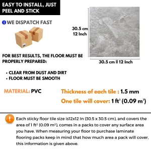 Self-Adhesive Vinyl Floor Tiles - 30 Pack for 30 ft² (2.79 m²) Coverage - Peel & Stick Vinyl Floor Tiles- Light Grey Marble Effect