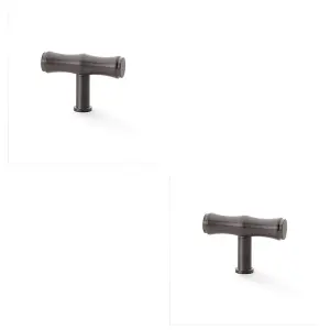 2 PACK - Bamboo T Bar Cupboard Door Knob - 55mm x 38mm - Dark Bronze Unit Pull Handle