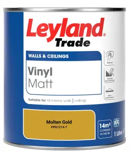 Leyland Trade Vinyl Matt Walls & Ceilings Emulsion Paint Molten Gold (PPG1214-7) 1L