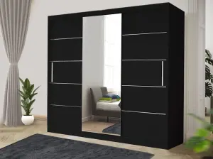 Stylish Bedroom Sliding Wardrobe - Storage Space & Sleek Design comes in Width 100cm/120cm/150cm/180cm/203cm/250cm (Black, 250cm)