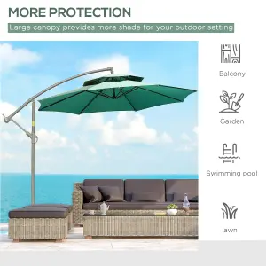 Outsunny 2.7m Cantilever Banana Parasol Outdoor Sun Shade Crank, Green