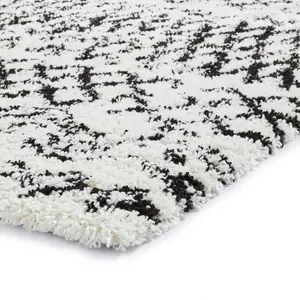 White Black Shaggy Geometric Moroccan Shaggy Modern Easy to clean Rug for Dining Room-200cm X 290cm