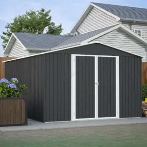 Birchtree 10X12FT Metal Garden Shed Apex Roof With Free Foundation Storage House Anthracite