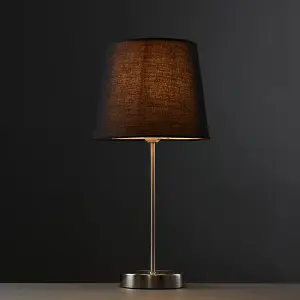 ValueLights Pair of - Modern Standard Table Lamps In Satin Nickle Finish With Black/Gold Drum Shade