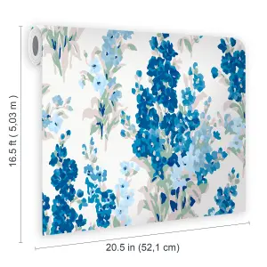 Laura Ashley Stocks Blue Sky Floral Smooth Wallpaper