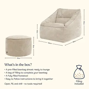 icon Natalia Chenille Armchair Bean Bag and Pouffe Set Natural Giant Bean Bag Chair