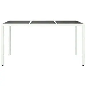 Berkfield Garden Table 150x90x75 cm Tempered Glass and Poly Rattan White