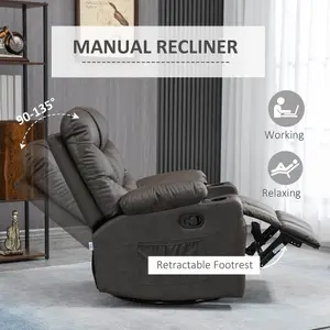 HOMCOM Manual Recliner Chair with Footrest, Cup Holder, Swivel Base, Brown