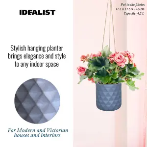 IDEALIST™ Indoor Plant Pot, (Dia) 20cm Grey Reinforced Stone Round Planter Also Can Be Used as Hanging Plant Pot D20 H24 cm