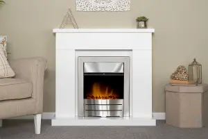 Adam Lomond Fireplace in Pure White with Colorado Electric Fire in Brushed Steel, 39 Inch