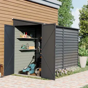 8.8 x 4.7 ft Pent Metal Garden Storage Shed Lean to Shed Motorcycle Shed with Lockable Door,Charcoal Black