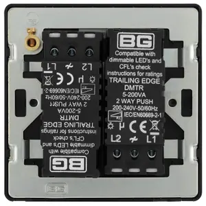 British General profile Double 2 way 200W Screwless Dimmer switch Matt Black